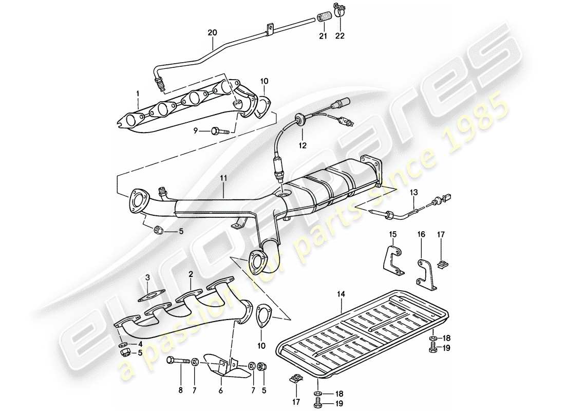 porsche 1983 (928) sistema di scarico - catalizzatore diagramma delle parti
