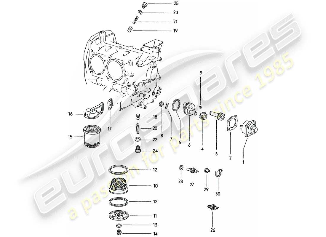 porsche 1972 (914) lubrificazione motore - pompa olio - filtro olio - filtro olio schema delle parti