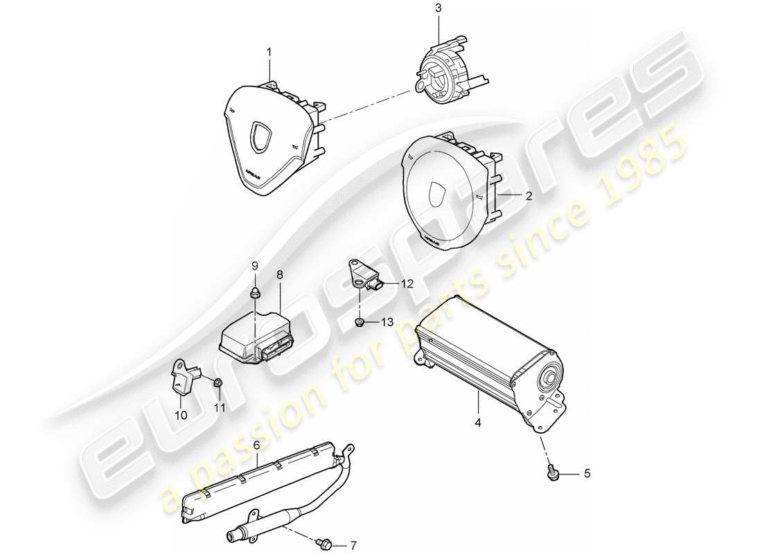 porsche 997 t/gt2 (2007) diagramma delle parti dell'airbag