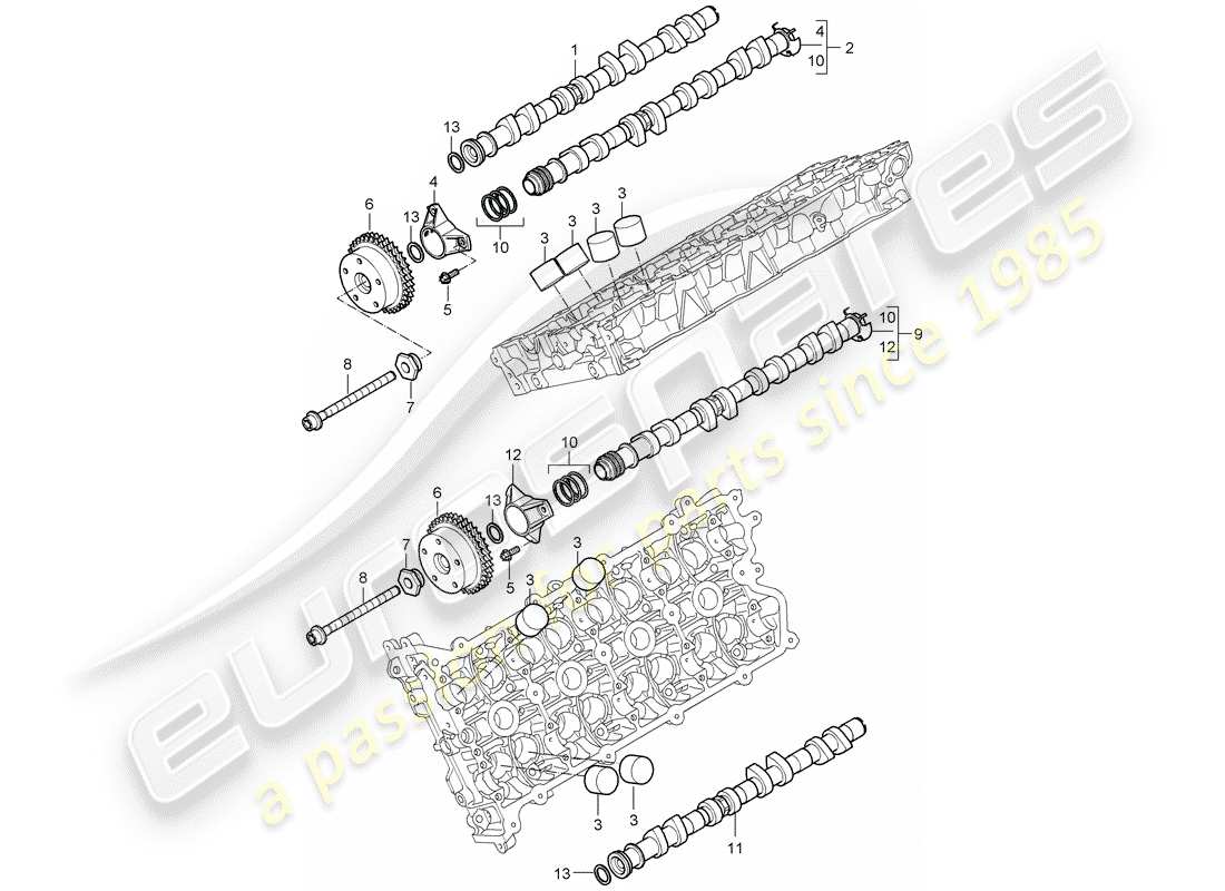 porsche 2004 (cayenne e1 9pa) diagramma delle parti dell'albero a camme