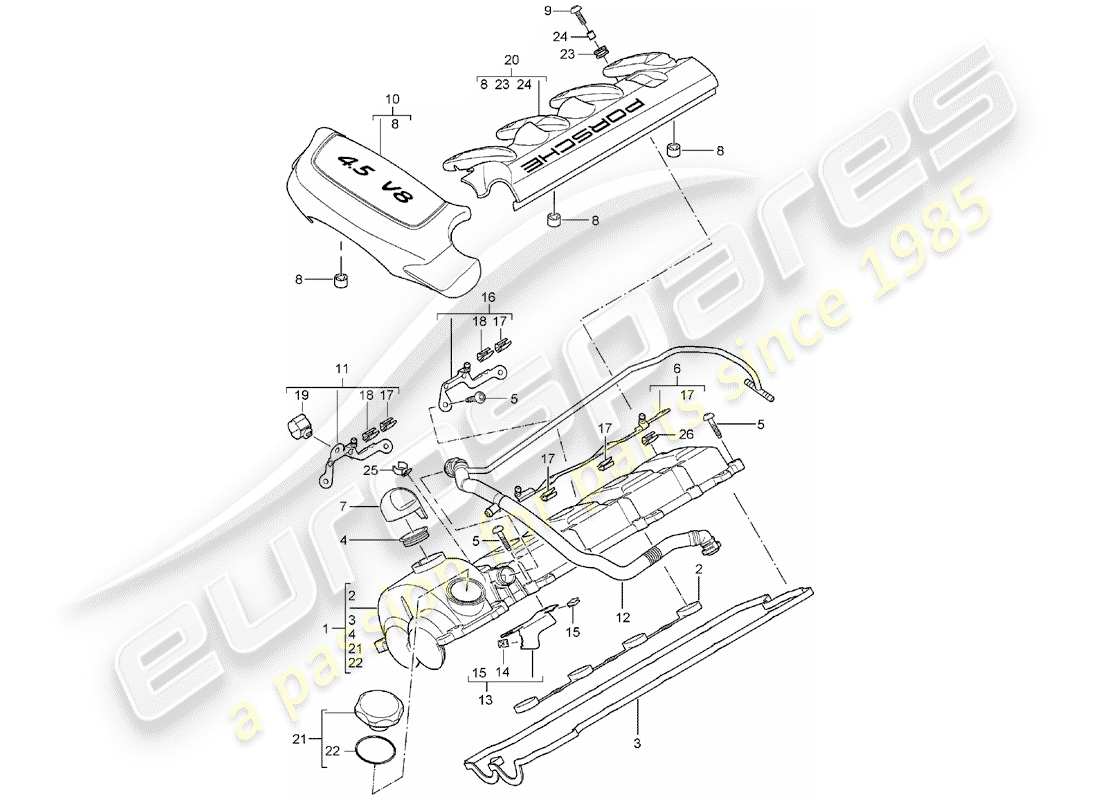 porsche 2004 (cayenne e1 9pa) coperchio valvola diagramma delle parti