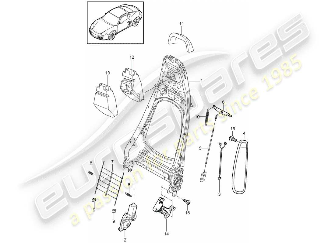 porsche 2009 (987 cayman) telaio schienale diagramma delle parti