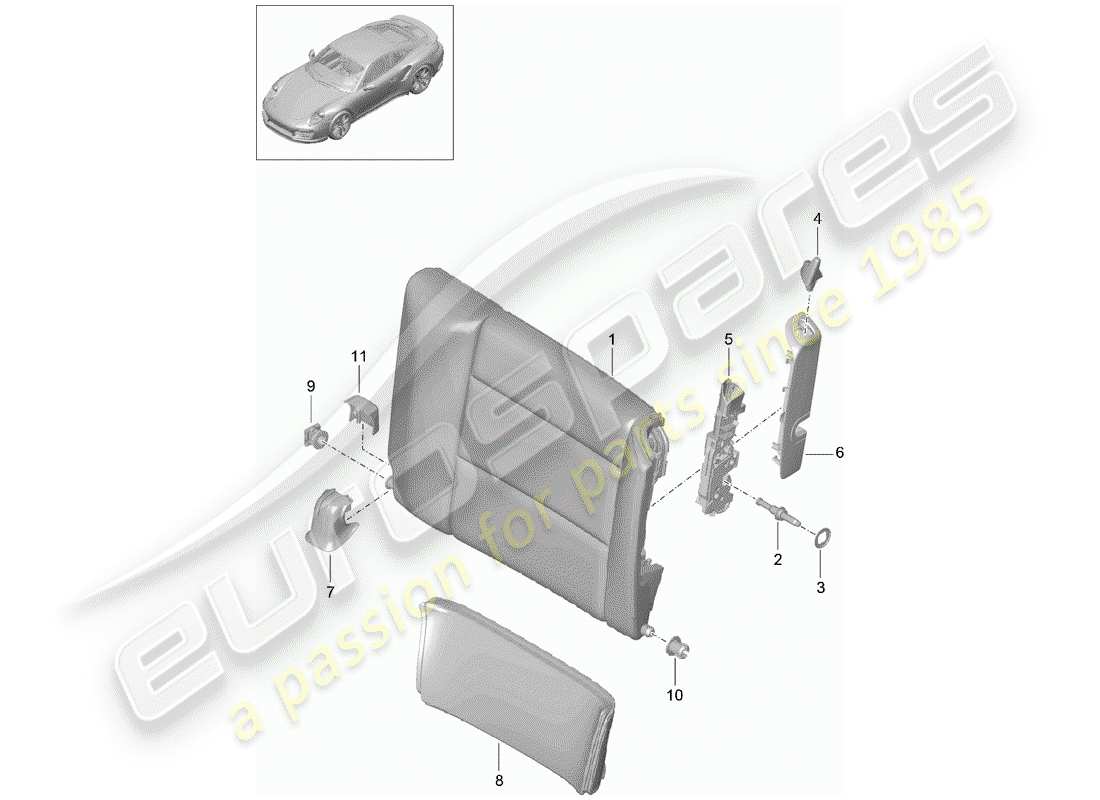 porsche 2016 (991-1 turbo) schienale del sedile di emergenza schema delle parti