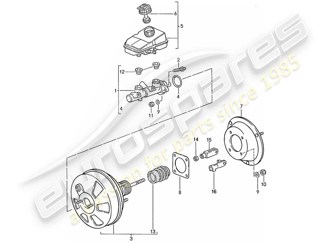 porsche 1990 (944) pompa freno - servofreno - serbatoio - impianto freno antibloccaggio -abs- schema delle parti