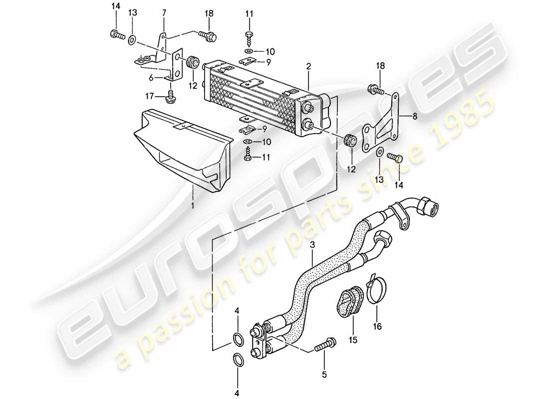 porsche 1990 (944) schema delle parti del raffreddamento dell'olio