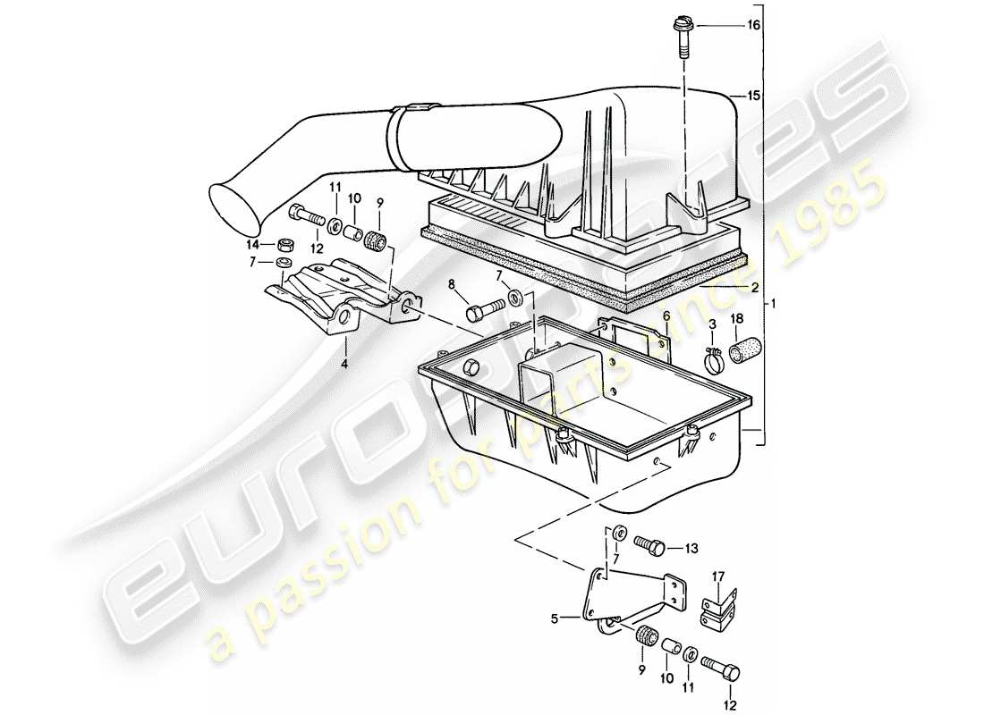 porsche 1988 (944) sistema di depurazione dell'aria diagramma delle parti