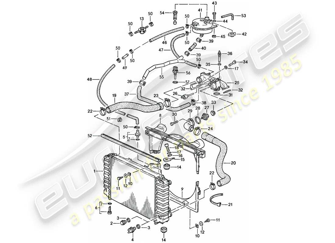 porsche 1983 (928) diagramma delle parti del raffreddamento ad acqua