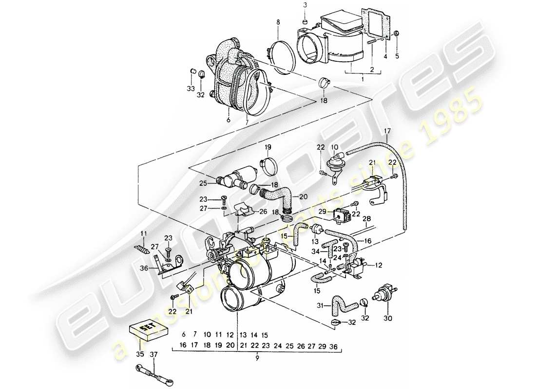 porsche 1990 (964) l-jetronic - flap-ugello - corpo aspirazione - magnesio - vedi tpi - gruppo 1 - nr. 26 diagramma delle parti