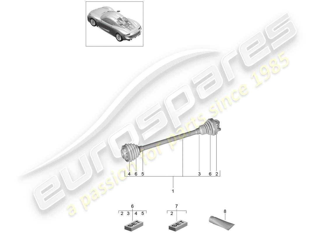 porsche 2015 (918 spyder) diagramma delle parti dell'albero di trasmissione