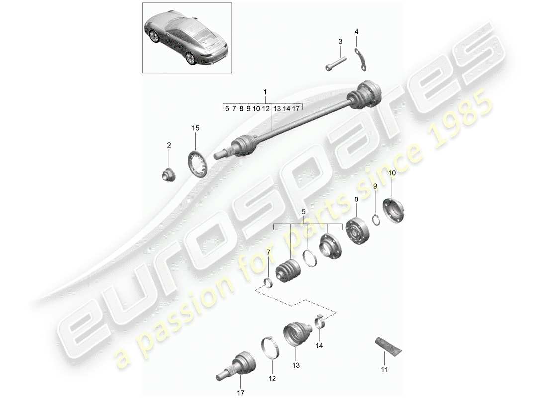 porsche 2013 (991-1) diagramma delle parti dell'albero di trasmissione