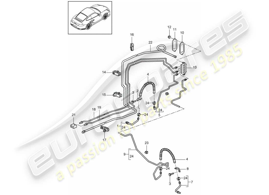 porsche 2011 (997-2 turbo / gt2 rs) diagramma delle parti linea freno