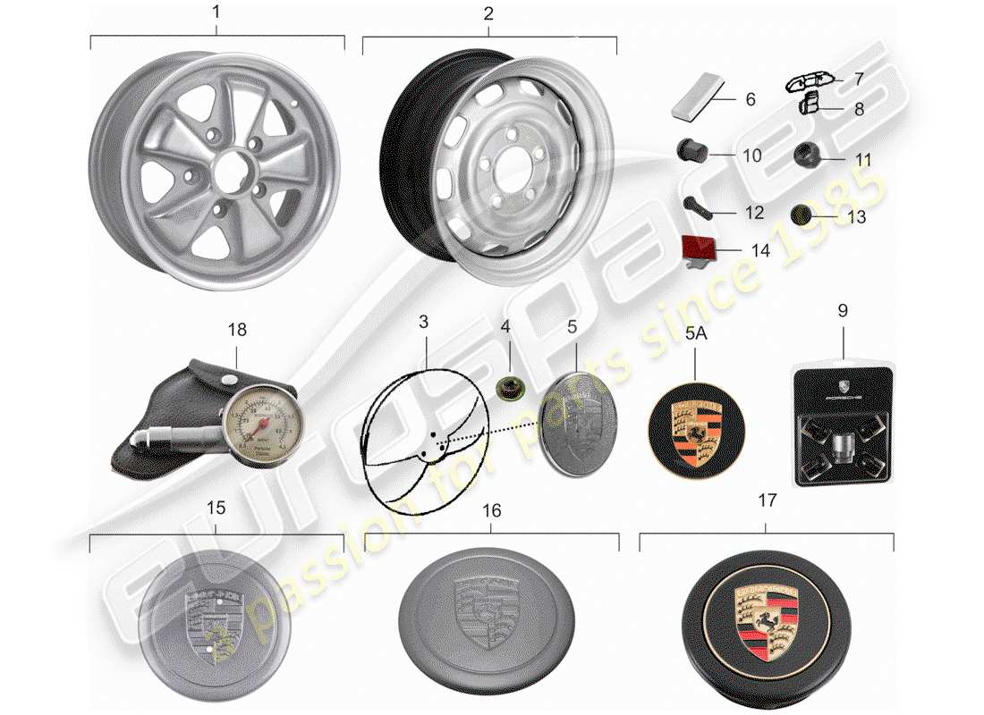 porsche 1966 (911/912) ruote diagramma delle parti