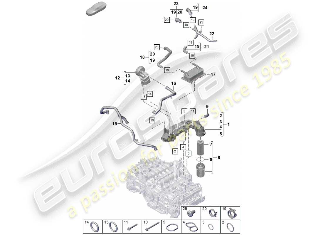 porsche 2019 (718 boxster spyder) motore (press./lubrica.) diagramma delle parti