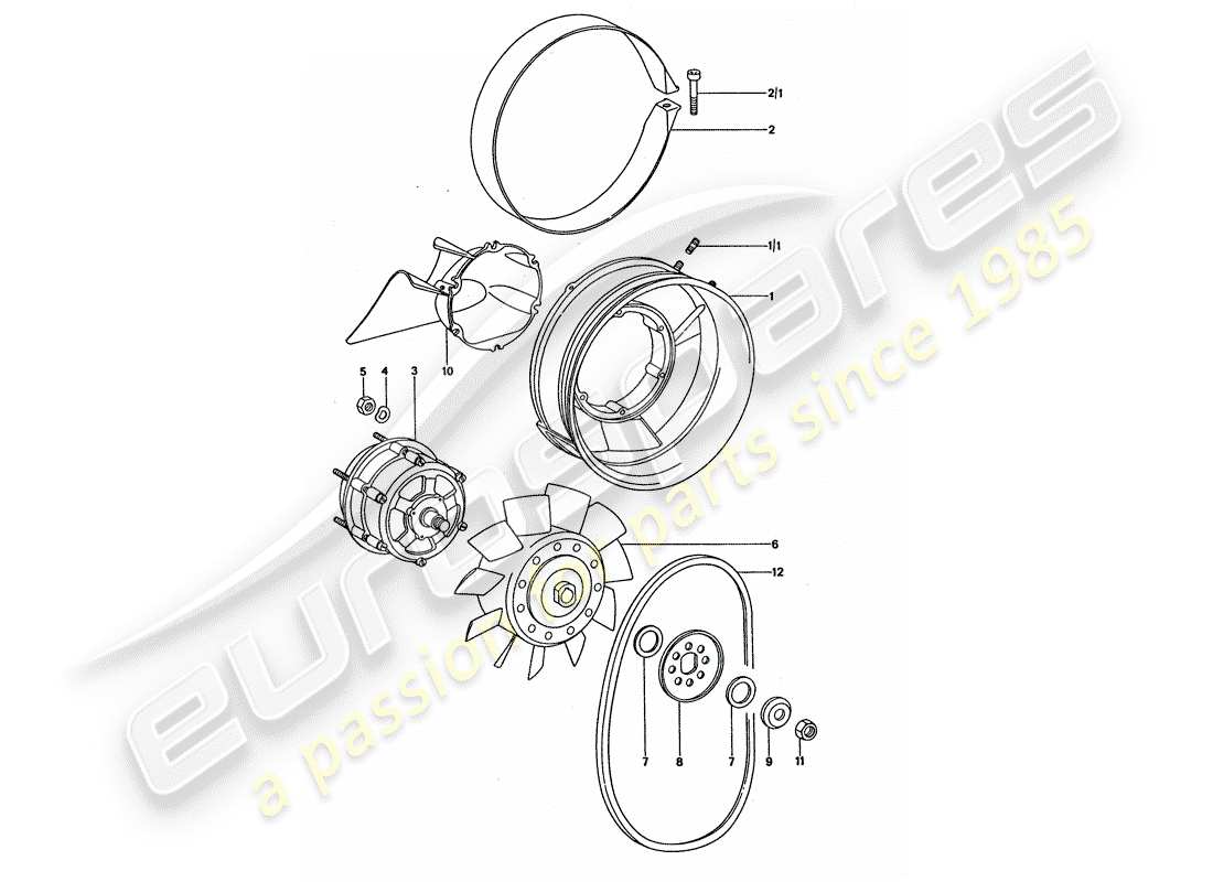 porsche 1977 (911 turbo) diagramma delle parti del raffreddamento ad aria