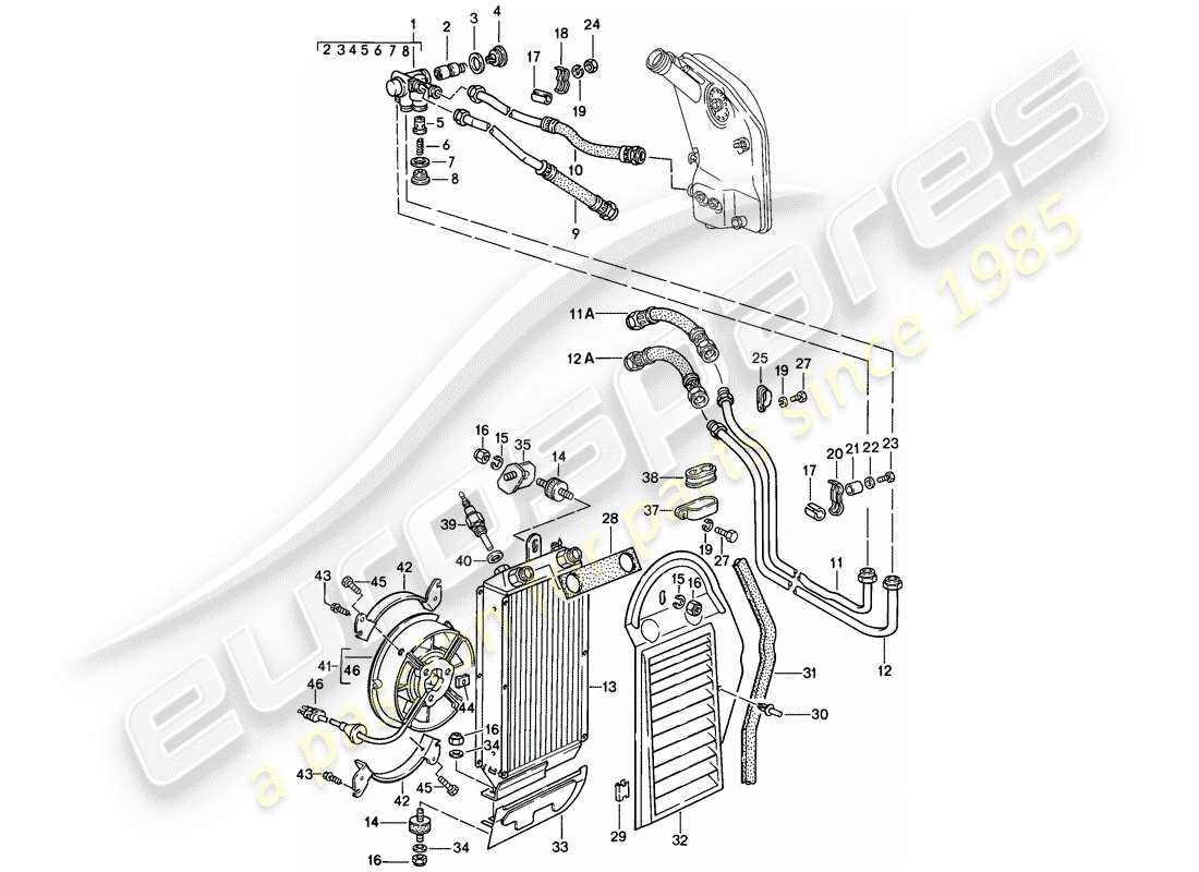 porsche 1989 (911) lubrificazione motore - radiatore olio diagramma delle parti