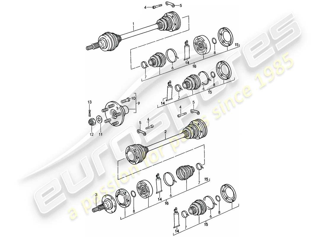 porsche 1989 (911) albero motore - mozzo ruota posteriore diagramma delle parti