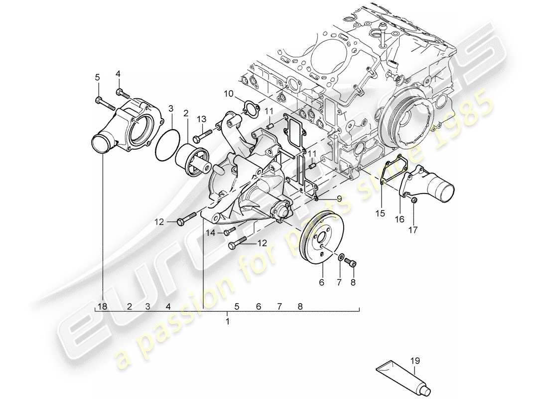 porsche 2005 (carrera gt) pompa dell'acqua - termostato diagramma delle parti