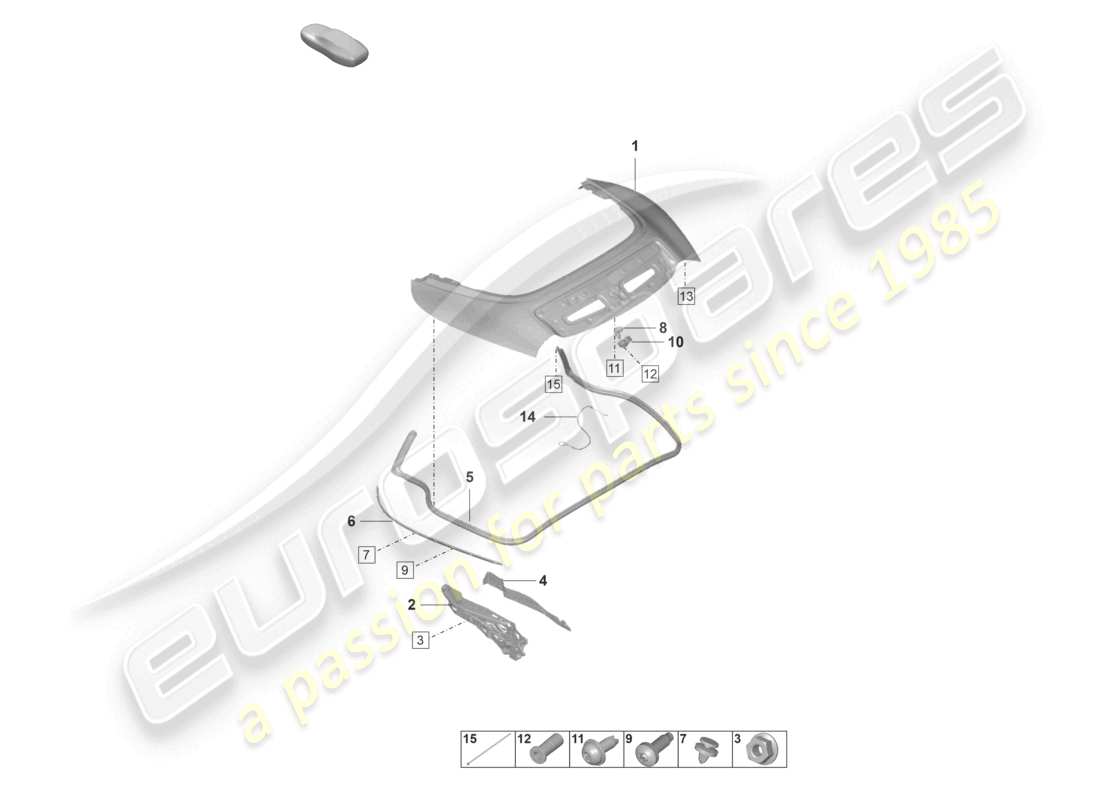 porsche 2019 (992-1) copertura del vano portaoggetti della capote diagramma delle parti