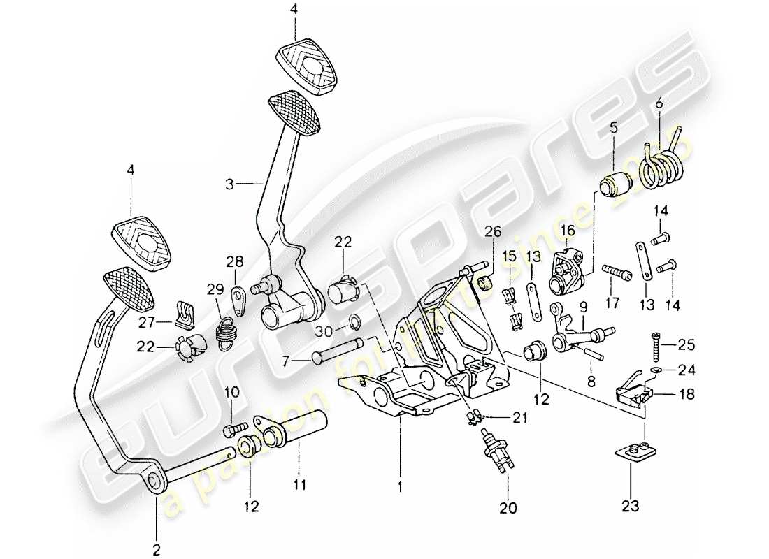 porsche 964 (1993) pedali - cambio manuale schema delle parti