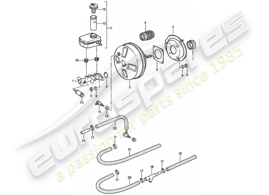 porsche 1986 (944) cilindro maestro del freno - servofreno - serbatoio schema delle parti