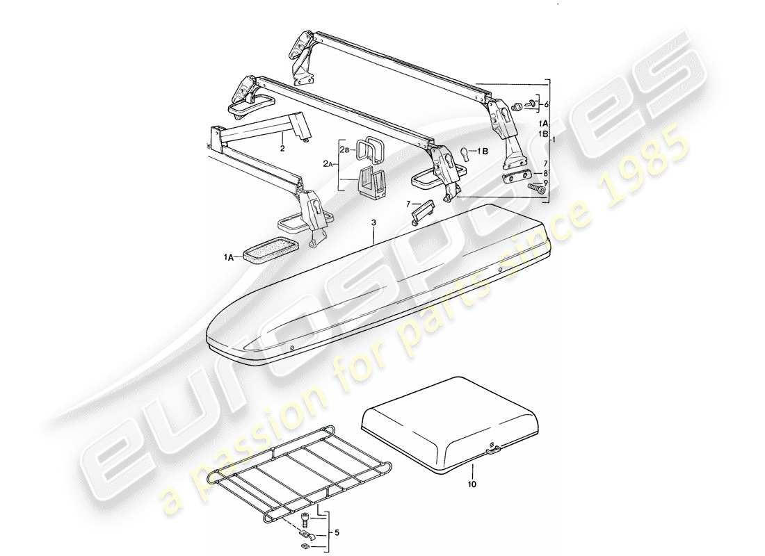 porsche 1983 (928) sistema di trasporto sul tetto diagramma delle parti