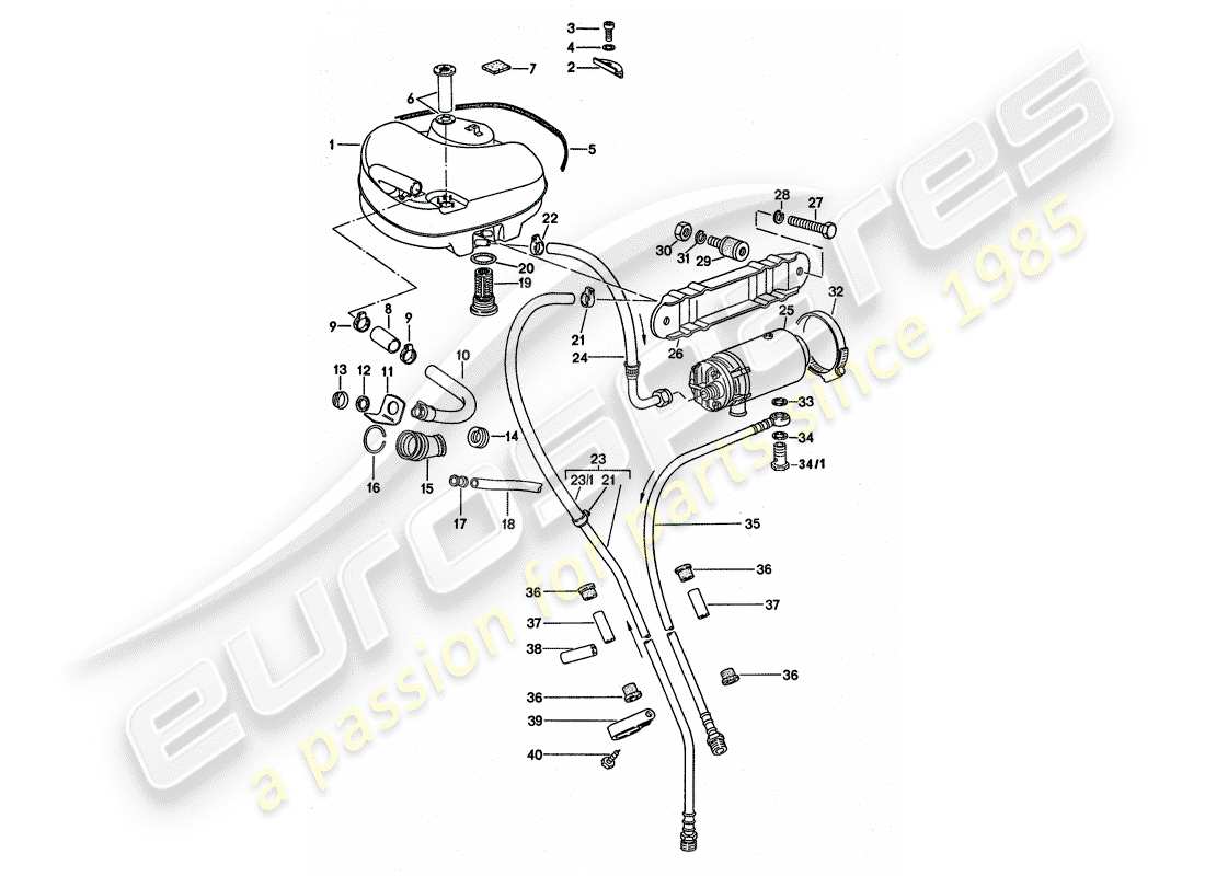 porsche 1977 (911 turbo) sistema di alimentazione - d - mj 1975>> - mj 1975 schema delle parti