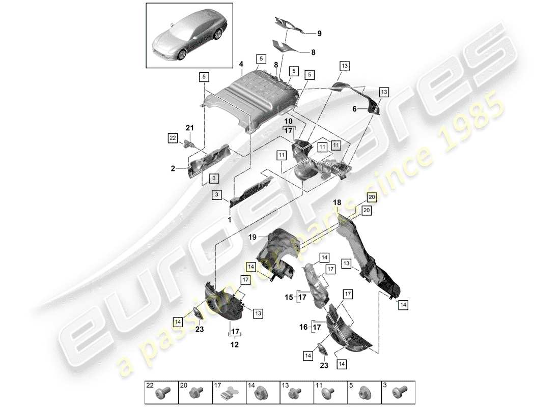 porsche 2018 (panamera 971-1) impianto di scarico diagramma delle parti