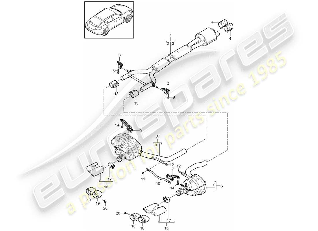 porsche 2013 (panamera 970) diagramma delle parti del sistema di scarico