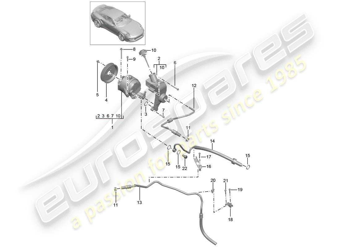 porsche 991 turbo (2020) schema delle parti della linea idraulica