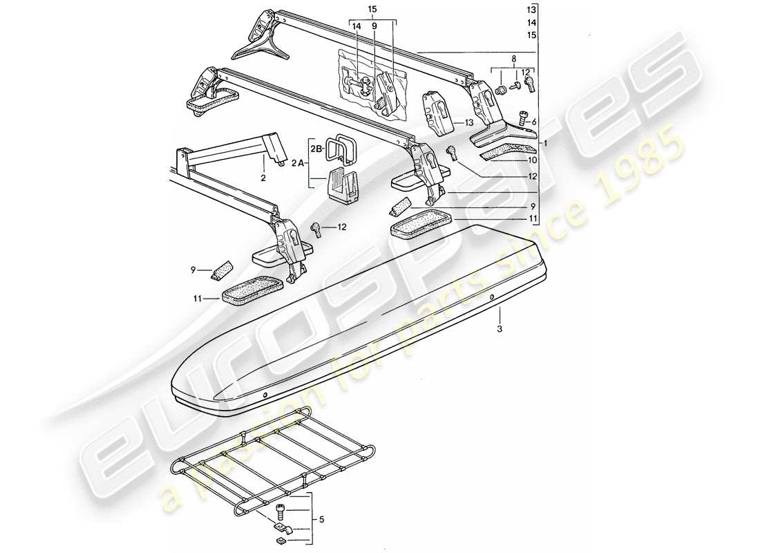 porsche 1986 (944) schema delle parti del sistema di trasporto sul tetto