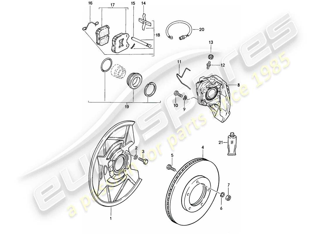 porsche 1986 (944) freni a disco - assale anteriore schema delle parti