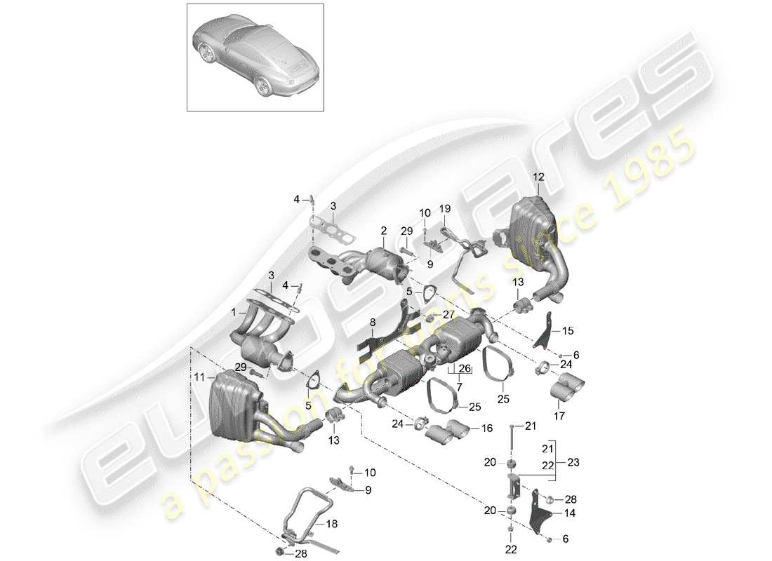 porsche 2013 (991-1) impianto di scarico diagramma delle parti