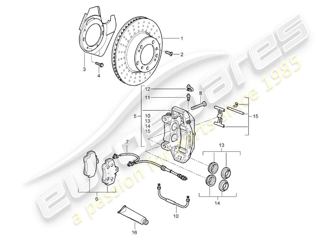 porsche 2006 (987 boxster) freno a disco assale anteriore diagramma delle parti