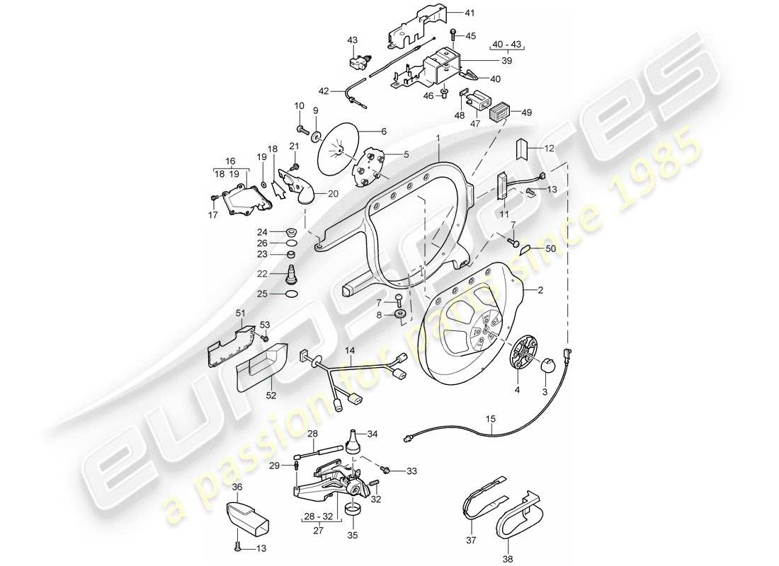 porsche 2003 (cayenne e1 9pa) telaio supporto ruota di scorta diagramma delle parti