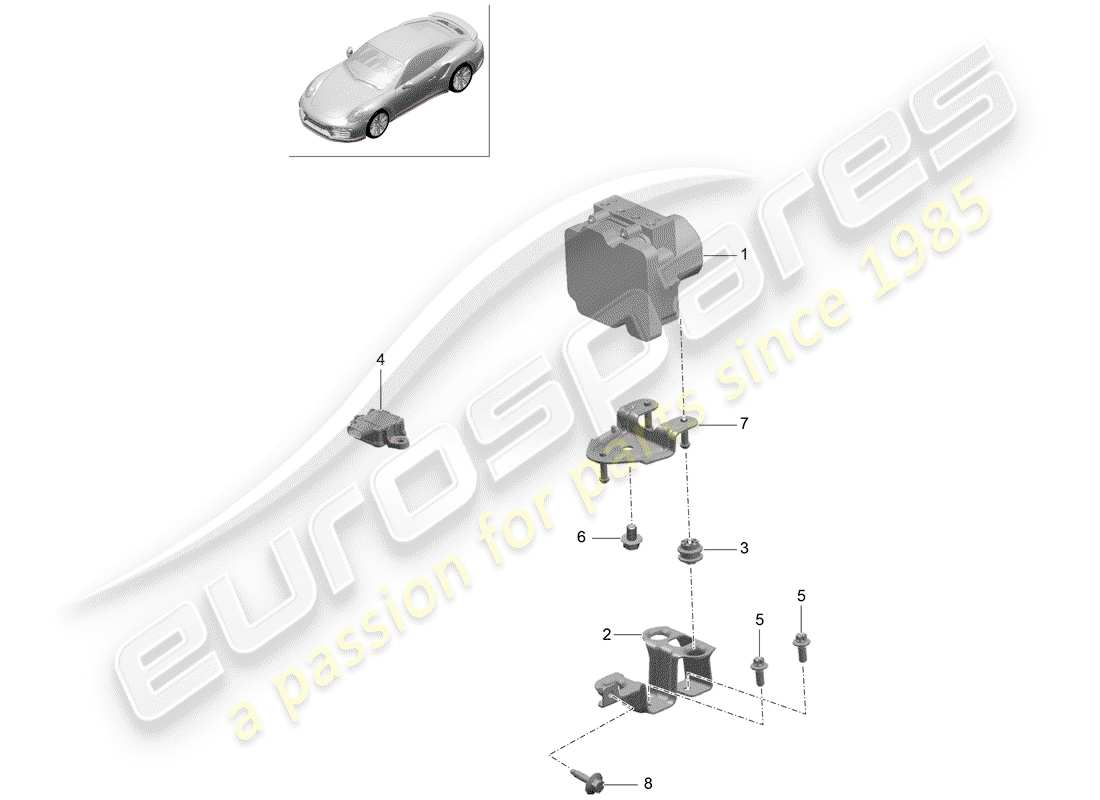 porsche 991 turbo (2020) unità idraulica diagramma delle parti