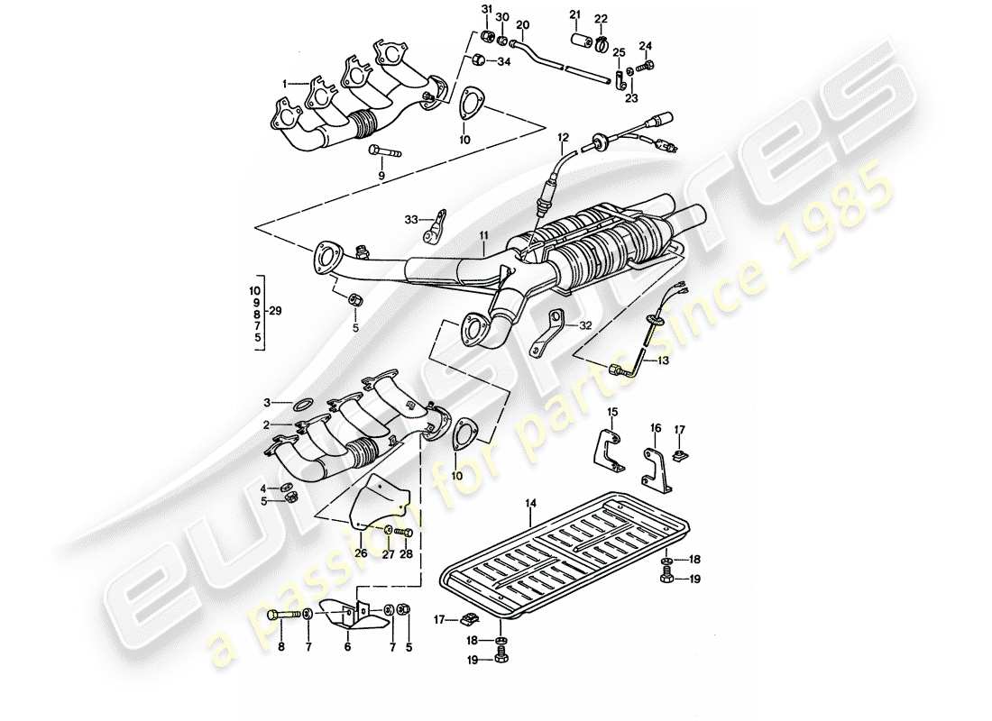 porsche 1992 (928) sistema di scarico - catalizzatore diagramma delle parti