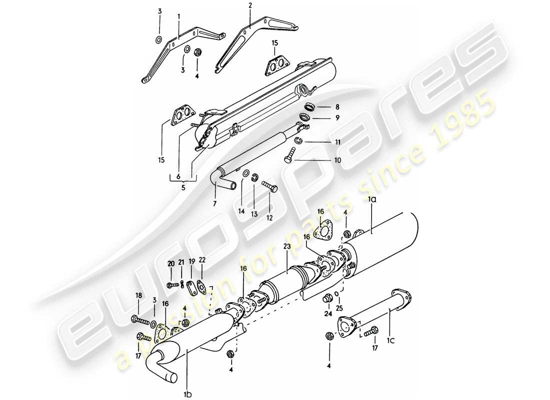 porsche 1974 (914) sistema di scarico - silenziatore diagramma delle parti