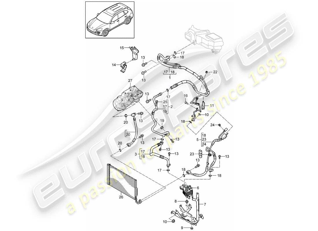 porsche 2018 (cayenne e2 92a) circuito frigorifero diagramma delle parti