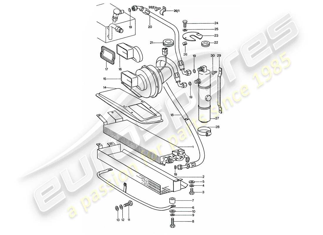 porsche 1977 (911 turbo) condizionatore d'aria - condensatore - linee diagramma delle parti