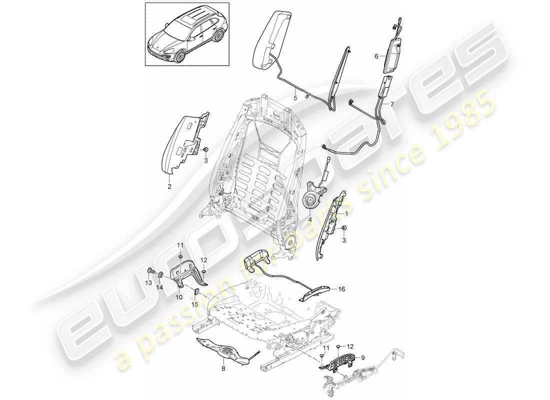 porsche 2014 (cayenne e2 92a) regolazione larghezza del sedile diagramma delle parti