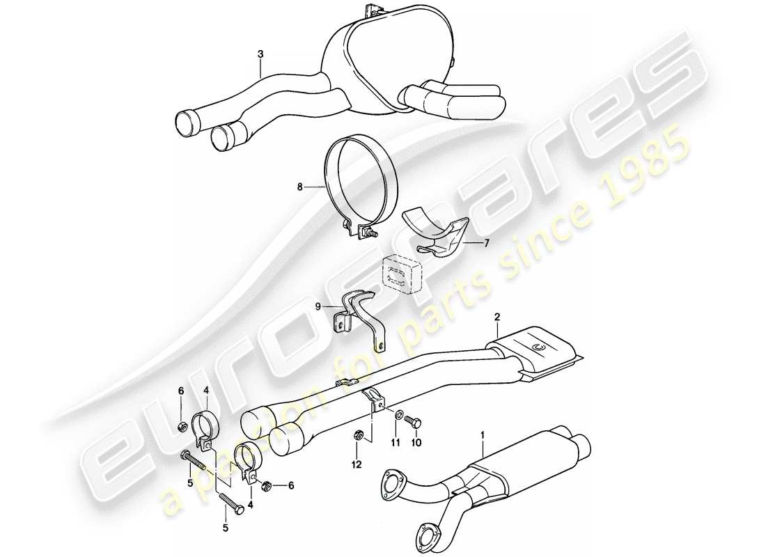 porsche 1978 (928) sistema di scarico - sistema a doppio tubo diagramma delle parti