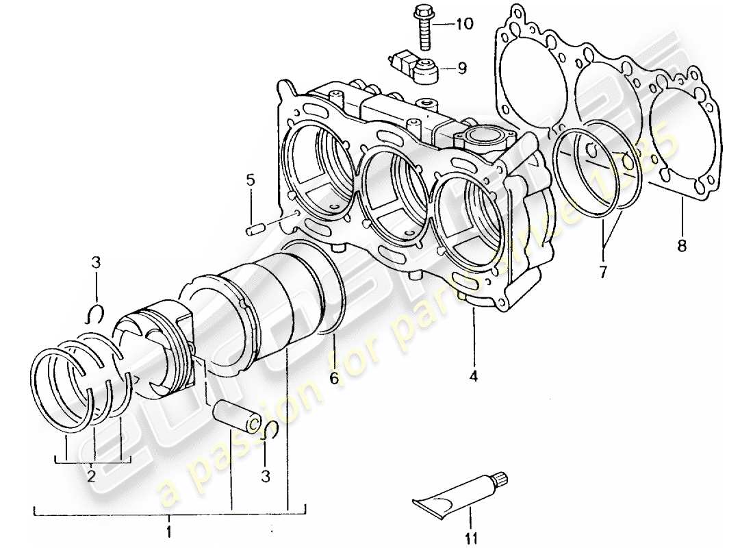 porsche 2003 (996 turbo / gt2) cilindro con pistoni - vedi manuale d'officina schema delle parti