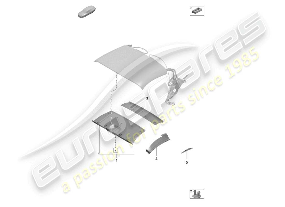 porsche 2019 (992-1) rivestimento del tetto convertibile diagramma delle parti