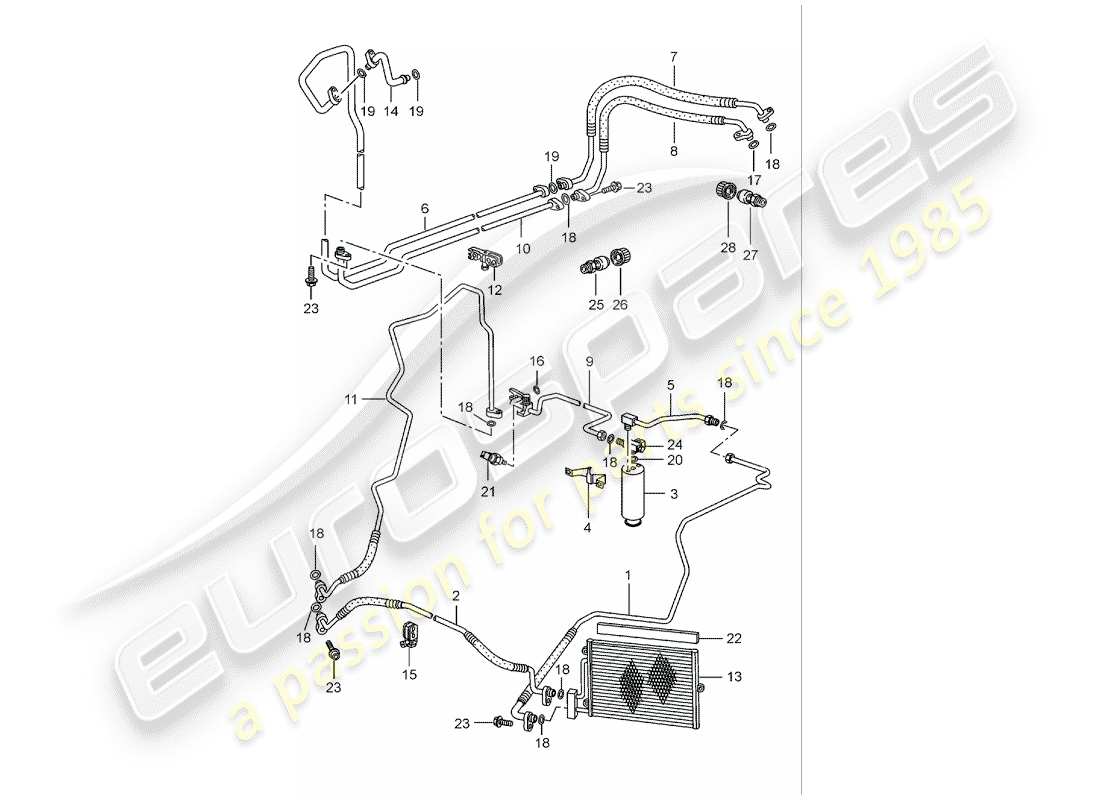 porsche 2004 (986 boxster) circuito frigorifero diagramma delle parti