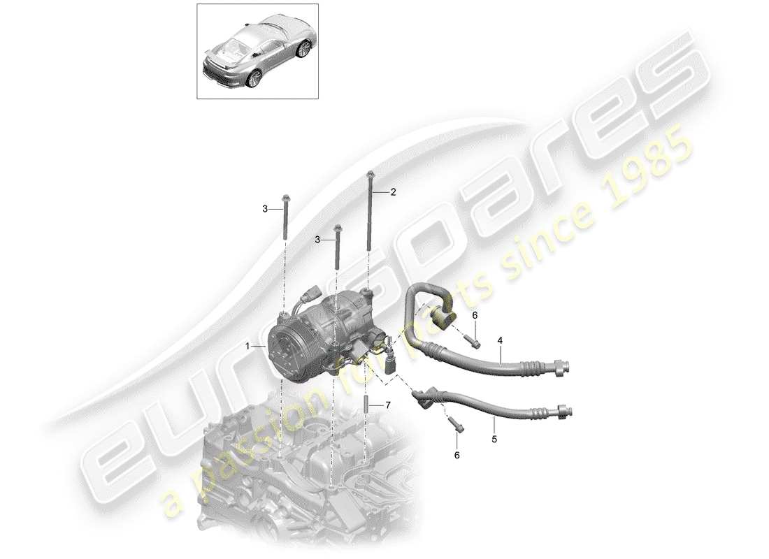 porsche 2015 (991-1 r/gt3/rs) diagramma delle parti del compressore