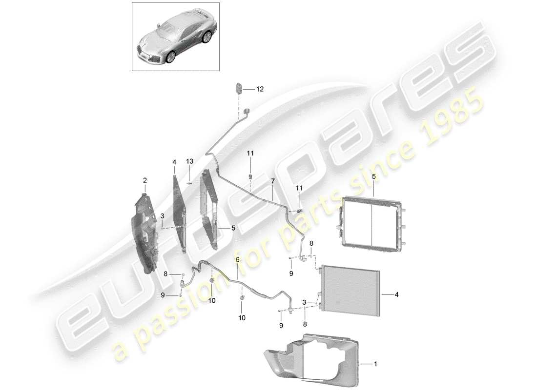 porsche 2016 (991-1 turbo) schema delle parti del circuito frigorifero