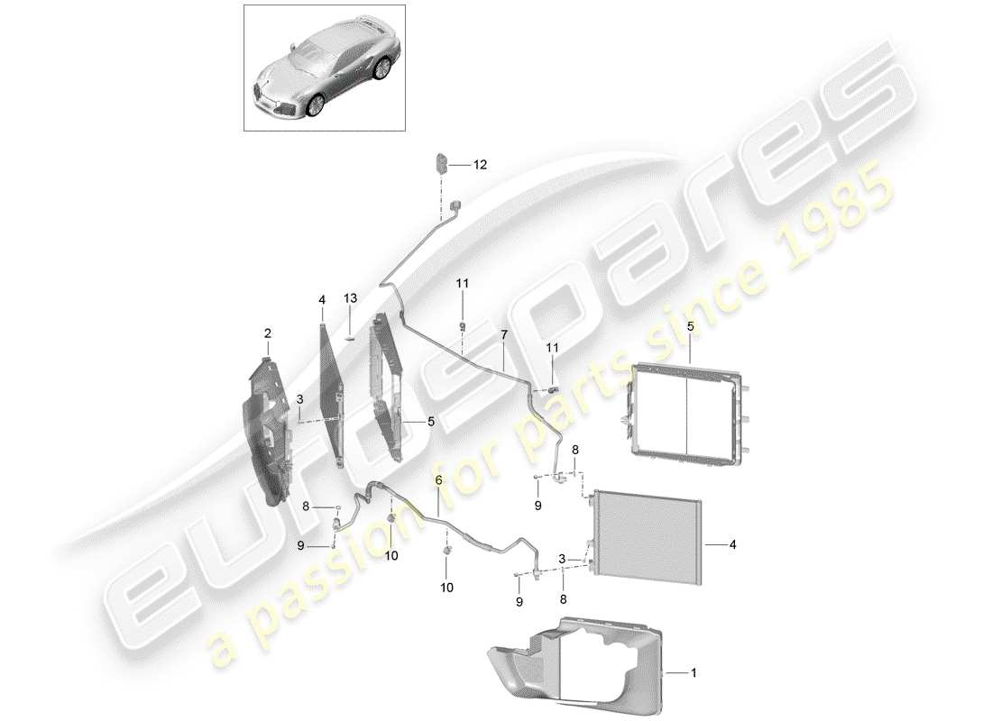 porsche 991 turbo (2016) circuito frigorifero diagramma delle parti