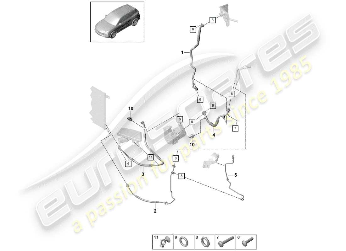 porsche 2018 (cayenne e3 9ya/9yb) circuito frigorifero diagramma delle parti