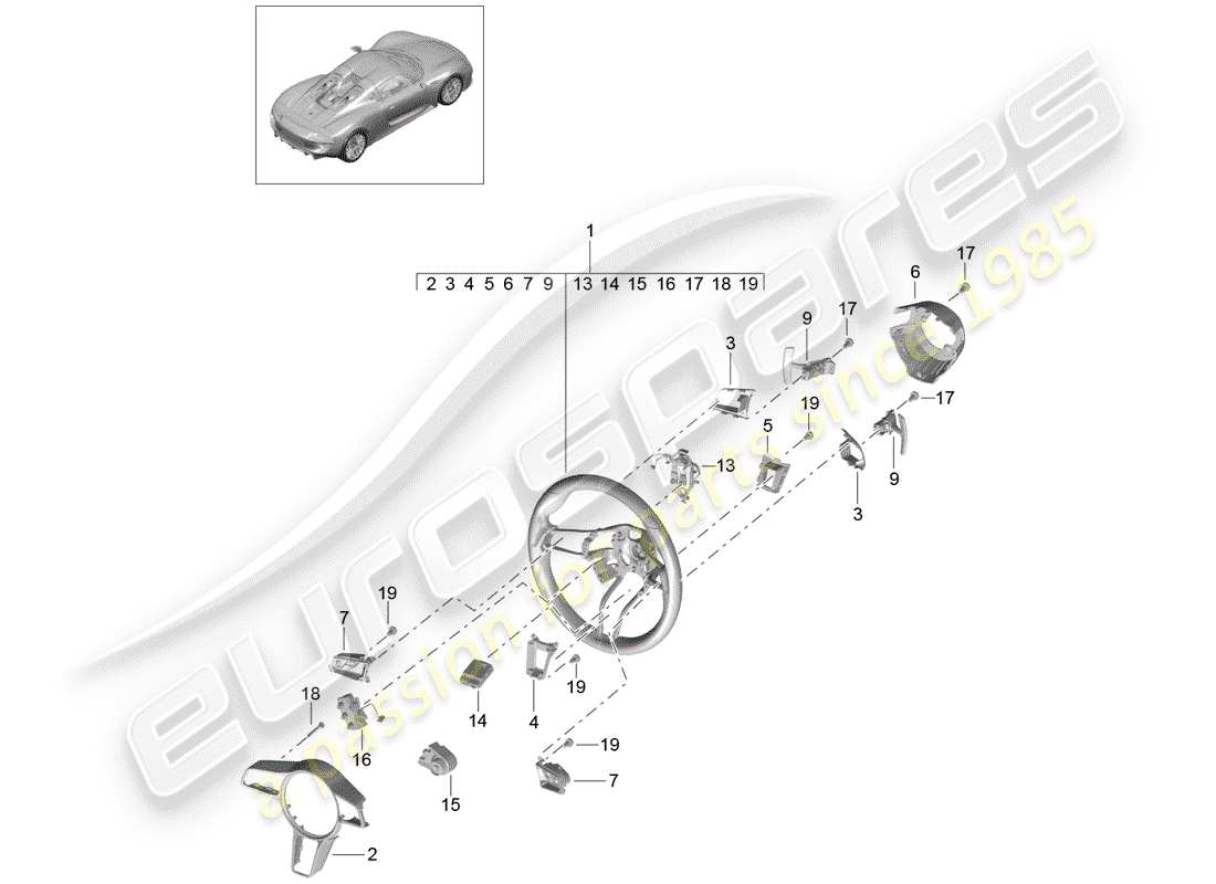 porsche 2015 (918 spyder) volanti diagramma delle parti
