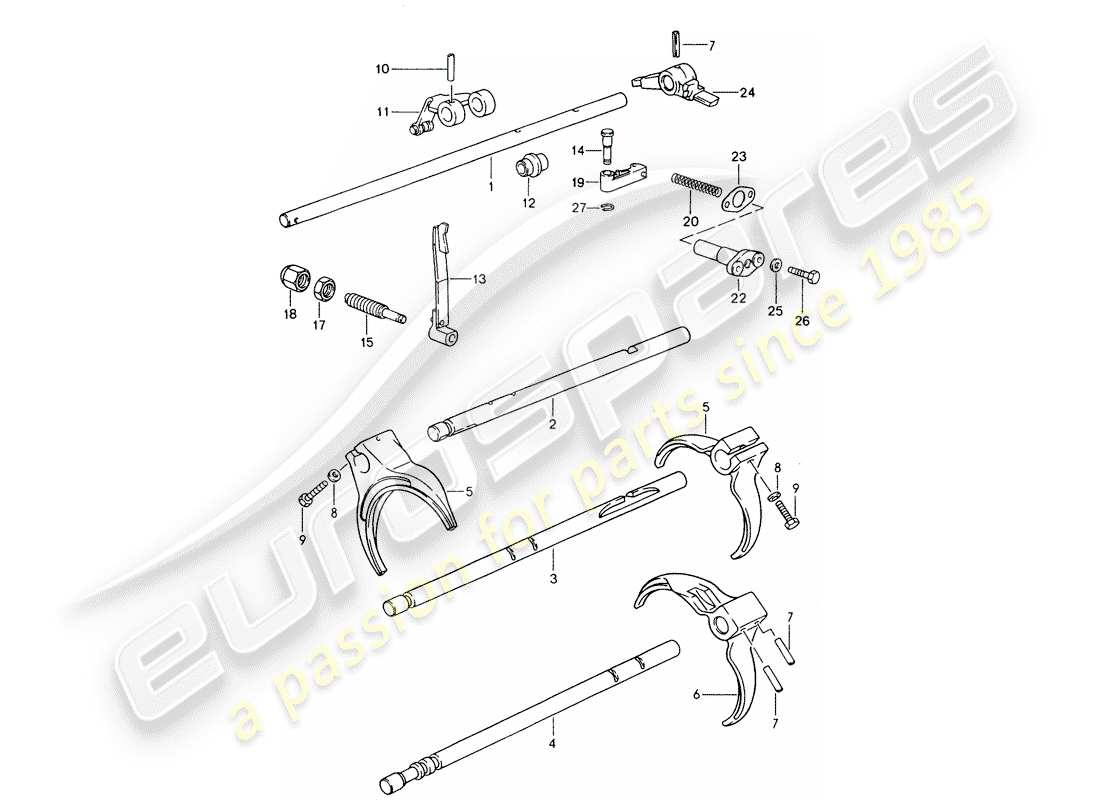 porsche 1993 (928) cambio manuale - aste del cambio - forcelle del cambio schema delle parti